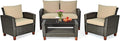 HAPPYGRILL 4 Pieces Patio Conversation Set Outdoor Rattan Wicker Furniture Set Sectional Wicker Sofa Chair & Coffee Table Set for Porch Poolside Backyard