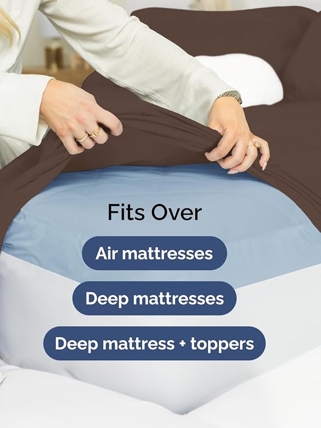 Extra Deep Pocket Twin Sheets - 3 Piece Breathable & Cooling Bed Sheets - Hotel Luxury Bed Sheet Set - Soft, Wrinkle Free & Comfy - Easily Fits Extra Deep Mattresses - Deep Pocket Brown Sheets Set