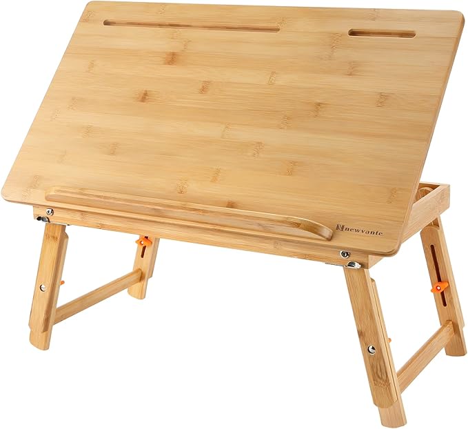 Drawing Table Nnewvante Laptop Desk Adjustable Drafting Desk Foldable Bamboo Bed Tray with Tablet Slot for Adult Kids, Large