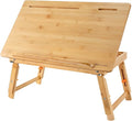 Drawing Table Nnewvante Laptop Desk Adjustable Drafting Desk Foldable Bamboo Bed Tray with Tablet Slot for Adult Kids, Large