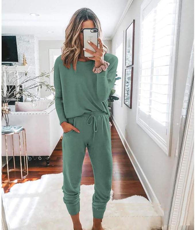 PRETTYGARDEN Women Fall 2 Piece Lounge Outfit Long Sleeve Tops High Waisted Jogger Pants Set Spring Travel Clothes Tracksuit