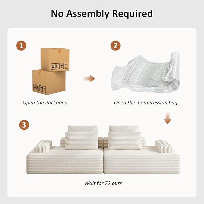 111" Boneless Chaise Lounge Chair Indoor Oversized Sleeper Loveseat Sofa Bed, Cloud Couch Sectional, for Living Room, Modular Sectional Sofa,Corduroy Sofa, with Deep Seat, No Assembly Required