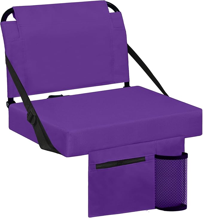 Stadium Seat for Bleachers with Back Support and Wide Padded Cushion Stadium Chair - Includes Shoulder Strap and Cup Holder