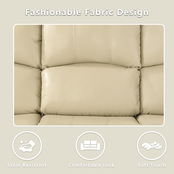 Caberryne Leather Recliner Sofa Set，Leather Reclining Couch for Living Room Furniture Sets，Beige Recliner Couch with 5 Recliners for Living Room/Office/Theater Seating(Sofa Set 3 Pieces)