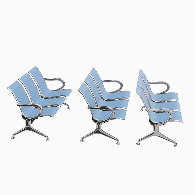 Kinfant 3-Seat Waiting Room Chair - Office Guest Reception Chairs with Ergonomic Backrests, Airport Waiting Bench with Armrests, Metal Waiting Furniture for Hospital, Bank, Salon, (Blue, Set of 3)
