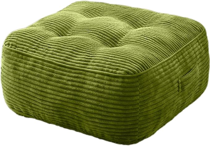11In Washable Floor Pillow for Adults, Yoga & Meditation Cushion with Handle, Square Large Pillows Seating with Removable Tufted Corduroy Cover for Tatami Living Room Board Games, Green