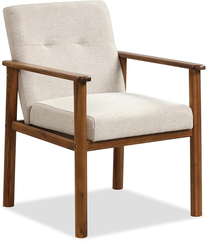 GOFLAME Accent Chair, Mid-Century Modern Armchair with Solid Wood Legs, Soft Cushioned Seat, Upholstered Linen Fabric Leisure Chair for Living Room, Bedroom, Guest Room, Office, Beige