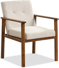GOFLAME Accent Chair, Mid-Century Modern Armchair with Solid Wood Legs, Soft Cushioned Seat, Upholstered Linen Fabric Leisure Chair for Living Room, Bedroom, Guest Room, Office, Beige