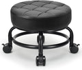 LWADALN Low Roller Seat Low Height Rolling Stool PU Leather Rolling Stool, Modern Rolling Chair for Home Office Garage Shop