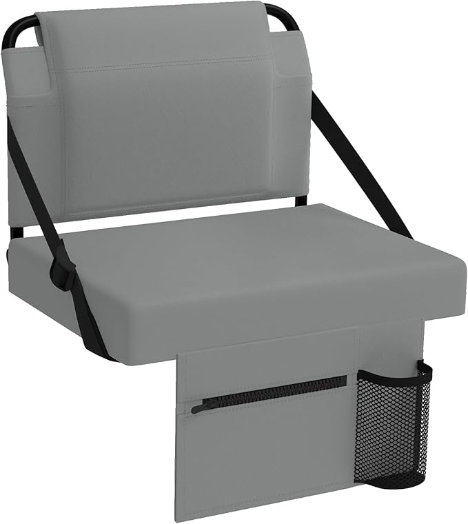 Stadium Seat for Bleachers with Back Support,Portable Bleacher Chairs with Back and Cushion，Grey