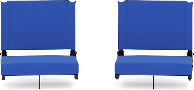 Flash Furniture Grandstand Portable Stadium Seats for Bleachers or Benches, Folding Padded Stadium Chairs with Handle, Pack of 2, 500 lb. Weight Capacity, Blue