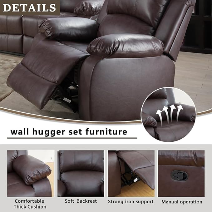 AYCP Bonded Leather Living Room Furniture Set Reclining Sofa Set Loveseat Furniture Sets in Living Room Sofa Recliners (Chair, Brown)