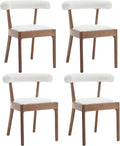 Kmax Dining Room Chairs Mid-Century Modern Fabric Kitchen Chairs with Natural Walnut Finished Frame, Linen Curved Back, Set of 4, White