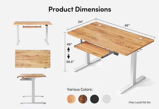 FEZIBO Standing Desk with Keyboard Tray, 40 x 24 Inch Adjustable Height Sit Stand Desk with Memory Presets for Home Office, Ergonomic Computer Workstation, Light Rustic
