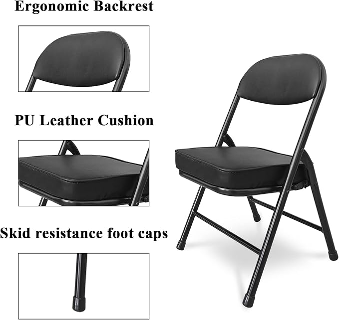 fusehome Mini Folding Chair, Garage Stool, Portable Camping Chair with Padded Seat, Lightweight and Compact Lawn Chair, for Patio, Garage, Camping, Fishing, Hiking, Hunting, Picnic, Beach, Black
