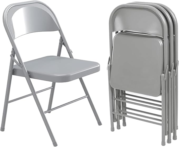4 Pack Folding Chairs,Metal Folding Chairs Steel Frame with Double Hinged for Office Wedding Party Patio Dinning Events,Grey