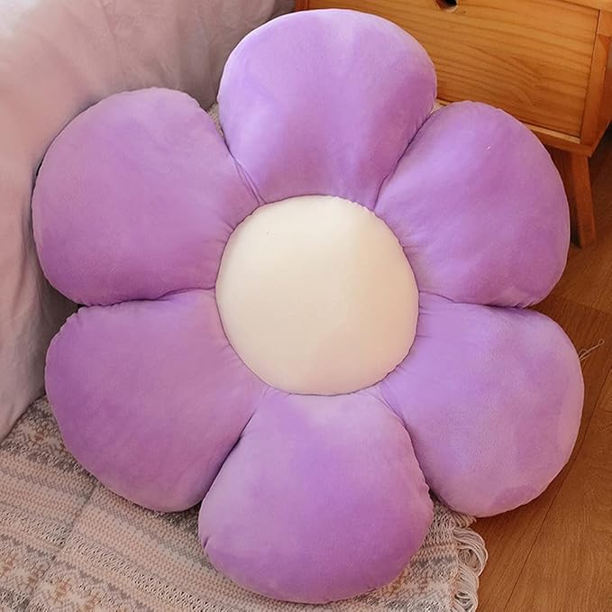 lannery Flower Plush Throw Pillows, Flower Floor Pillow Seating Cushion Toy for Reading, Room, Watching TV (19.7", Purple)