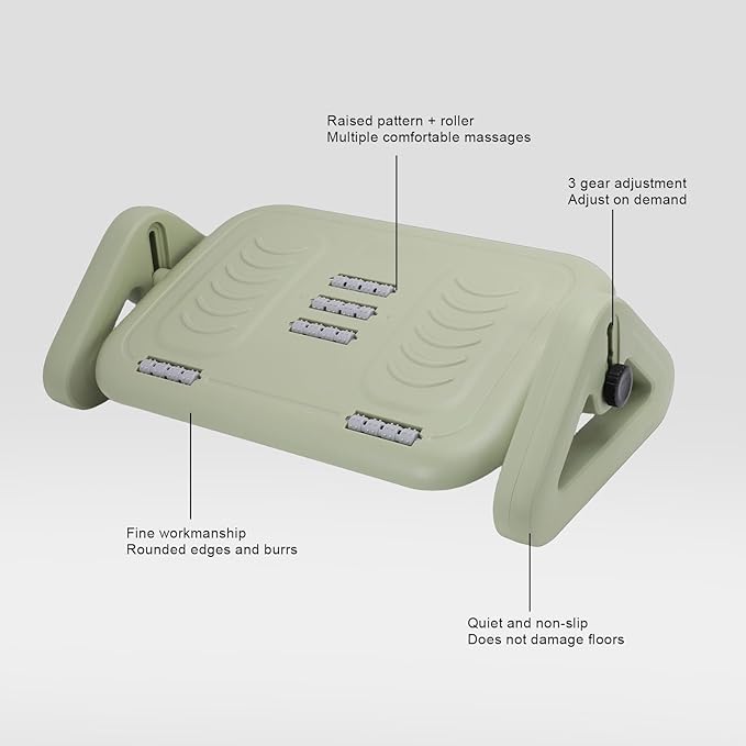 Asixxsix Under Desk Footrest, Adjustable Foot Rest with Roller Massage, Non Slip Bottom, Portable Lightweight Ergonomic Foots Stool for Under Desks, for Home Office Computer Gaming