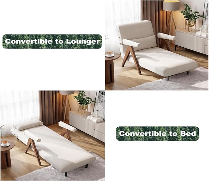 White Sleeper Chair for Reading |3 in 1 Sleeper Sofa Couch Bed | Adults | Living Room, Bedroom,Office | Adjustable Backrest| Space-Saving