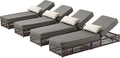 ACTREST Luxury Outdoor Chaise Lounges with 5 Inch Thickened Cushions - Set of 4 High Back Brown Wicker Patio Recliners Rattan Reclining Chairs Porch Poolside Pool Sunbathing Lounger- Grey