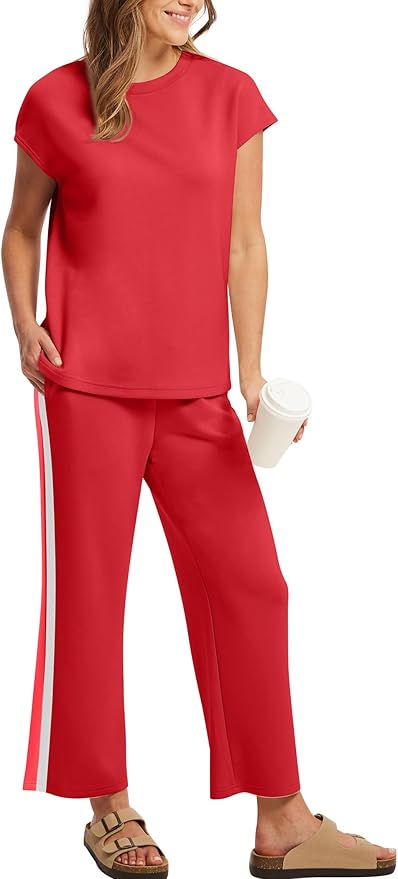 Sampeel Two Piece Sets for Women Summer Vacation Outfits Cap Sleeve Tops Lounge Matching Sets Clothing Beach Fashion Clothes