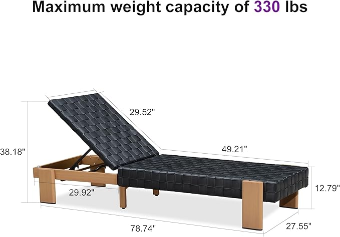 PURPLE LEAF Patio Lounge Chair Modern Luxury Outdoor Chaise Lounge 2 Pieces with Adjustable Backrest PU Leather Style Chaise Lounge Chairs for Pool Garden Backyard Beach, Black