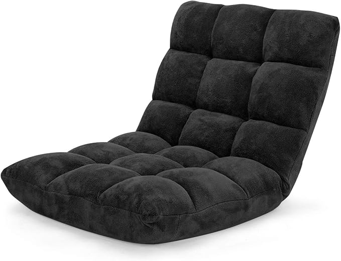 GOFLAME 14-Position Folding Floor Chair, Padded Gaming Lazy Sofa Chair with Adjustable Backrest, Couch Recliner, Sleeper Bed Lounge Chair for Reading, Gaming, Meditating (Black)