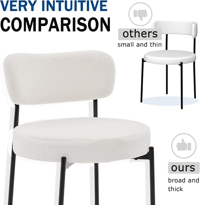 Stabrech White Boucle Dining Chairs Set of 4, Upholstered Dinner Chair with Metal Frame, Dining Room Chairs with Padded Seat, Round Modern Seating for Living Room