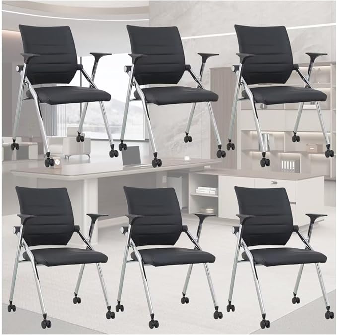 Student chairs with Wheels,Comfy chairs for classroom middle school,Padded Folding Office Chair with Wheels,School Conference chair,Black(6 Pcs)