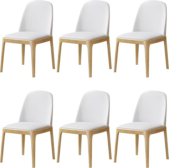 Beige Upholstered backrest Wooden Dining Chairs Set of 6, Beige Upholstered Faux leather Dining Room Chair,SolidWood Frame wood color Side Chairs with Quiet Non-Slip Round Mat for Farmhouse Kitchen