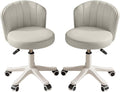 Small Round Rolling Desk Chair Armless Comfy Vanity Computer Chair with Low Backrest PU Leather Height Adjustable Swivel Work Spa Chair