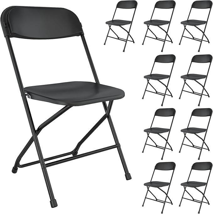 10 Pack Black Folding Chairs, Portable Party Chairs, Plastic Folding Chair,Stackable Commercial Seats with Steel Frame for Office Wedding Party Patio Dinning Events, 350lbs Capacity