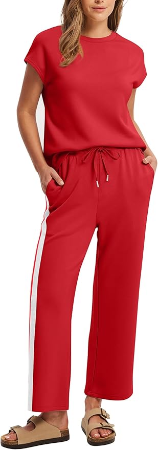Sampeel Two Piece Sets for Women Summer Vacation Outfits Cap Sleeve Tops Lounge Matching Sets Clothing Beach Fashion Clothes