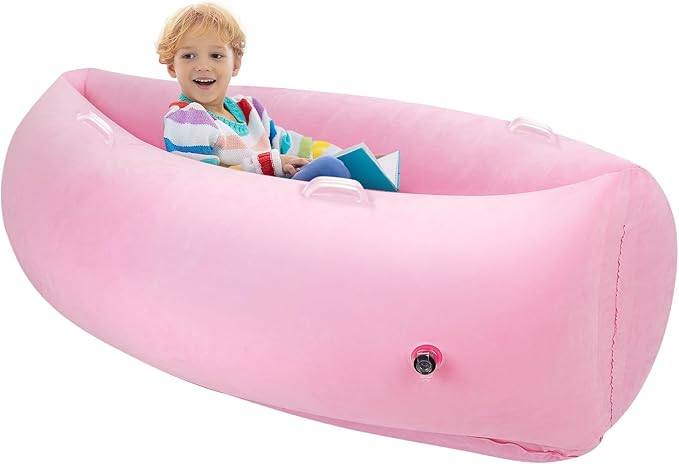 XLYLKS Sensory Chair Inflatable Peapod Canoe, 60" Sensory Pod Sitting for Autistic Children, Therapy Pea Pod for Children, Inflatable Boat Chair Sensory Peapod, Pink