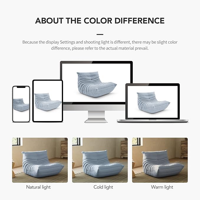 cebihy High-end Uncompressed Fireside Togo Chair, Bean Bag Chair, Foam Floor Sofa, Soft Lazy Lounge Sofa Couch, Armless Suede Fabric Cover Beanbag Accent Chairs for Living Room Bedroom Dorm Office