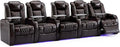 Weilianda Home Theater Seating Top Grain Leather Zero Gravity Recliner Chair Power Headrest Recline Movie Seat Gaming 7 Colors Mood Light Sofa with Tray Table USB Charge Row of 5 Brown