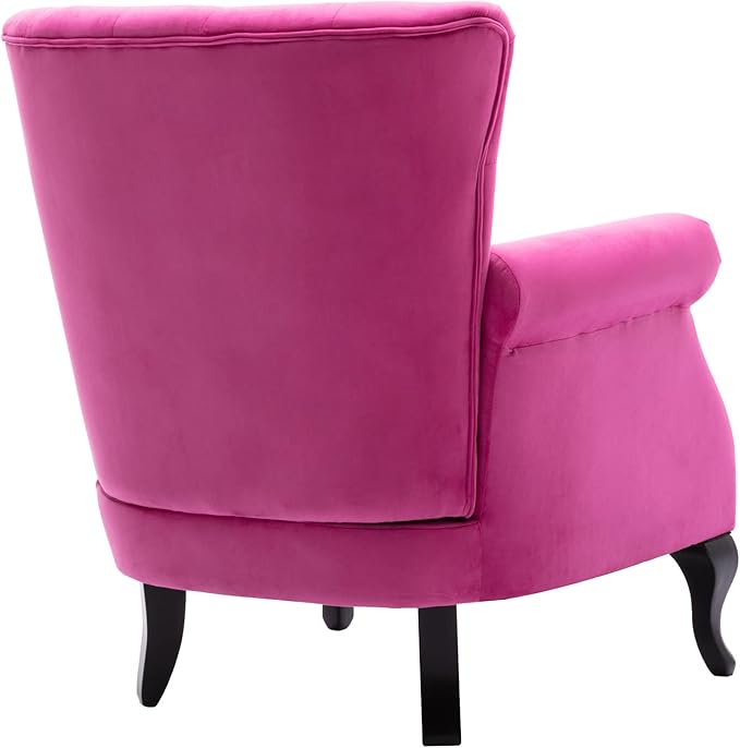 Janoray Mid Century Modern Accent Chair Upholstered Armchair Comfy Velvet Fabric Single Sofa with Tufted Wingback for Small Spaces Bedroom Living Room, Hot Pink