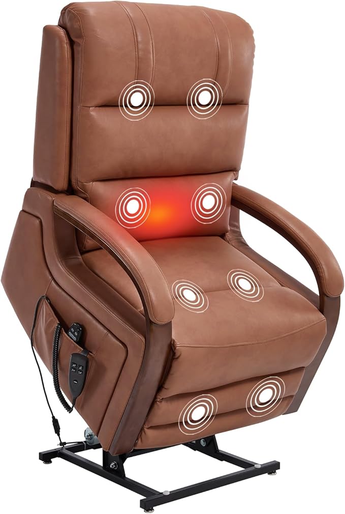 Dual Motor Power Lift Recliner Chair, Lay Flat Recliner, Lift Chair with Massage and Heat, Standing Assistance, Infinite Position Reclining, Living Room Chair (Faux Leather Orange)