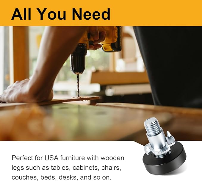 Mrosnail 16Pcs Adjustable Furniture Leveling Feet with T-Nuts, 1/4"-20 UNC Thread Screw-in Furniture Levelers for Chairs, Nightstands, Small Cabinets
