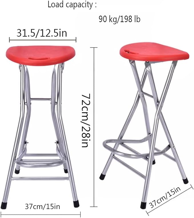 Folding Stool,28in Portable Collapsible Bar Stool with Handle & Steel Frame,200 lbs Sturdy Foldable Lightweight Metal Chair for Outdoor/Indoor Kitchen Home Bar, Assembly Free (Set of 1,)