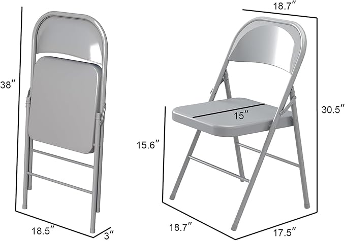 4 Pack Folding Chairs,Metal Folding Chairs Steel Frame with Double Hinged for Office Wedding Party Patio Dinning Events,Grey
