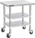 DuraSteel Stainless Steel Work Table 30" x 24" x 34" Height w/ 4 Caster Wheels - Food Prep Commercial Grade Worktable - NSF Certified - Good for Restaurant, Business, Warehouse, Home, Kitchen, Garage