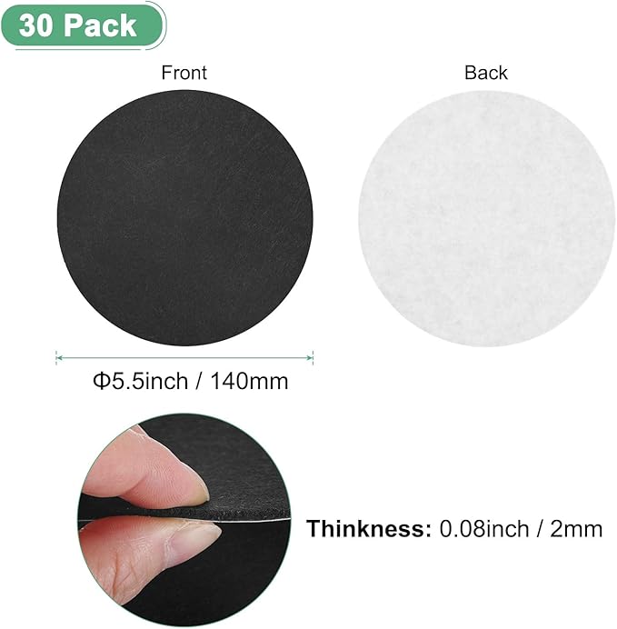 30-Pack Lamp Base Felt, 5.5 Inch Dia. 2mm Thick Self Adhesive Round Fabric Felt Pads for Lamp/Furniture/DIY, Non-Slip Fiber Backed Patch Circles with Adhesive Backing [Black]