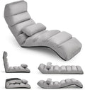 Moccha Floor Chairs for Adults, Adjustable 5-Position Floor Lounger w/Thick Padded & Pillow, No Assembly Folding Lazy Sofa Chair for Gaming, Light Weight Chaise Lounge (Without Armrest, Grey)