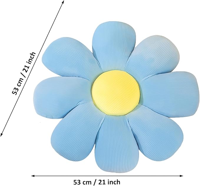 Grafingy Flower Pillow, Flower Shaped Throw Pillow Floor Pillow Soft Seating Cushion Room Decor Plush Pillow for Bedroom, Sofa, Bed, Reading (21 inch, Blue)