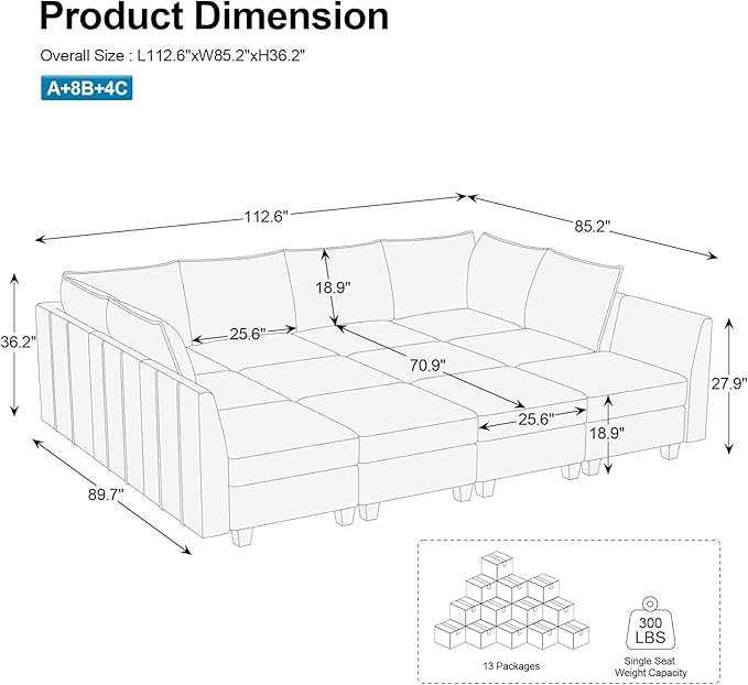 Belffin Oversized Modular Sectional Couch Sleeper Sofa with Storage Velvet Sectional Sofa Bed for Living Room, 12 Seats, Beige