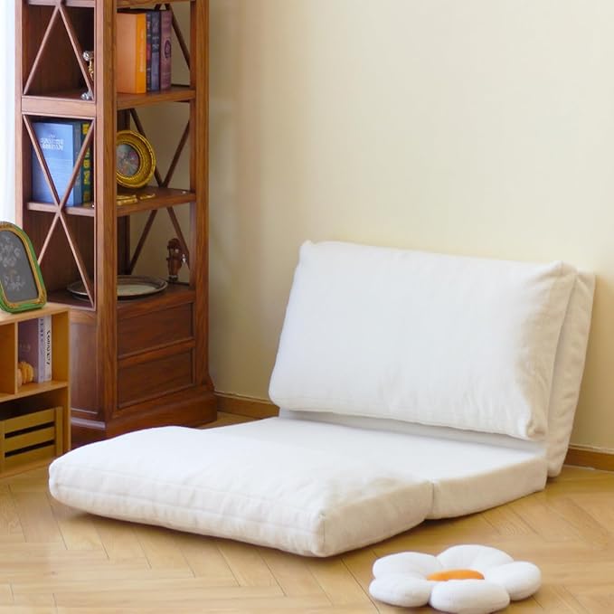 N&V Folding Matress Sofa Bean Bag Bed, Foam Filling Folding Matress Sofa, Includes Removable and Machine Washable Cover, Soft Premium Faux Fur (Small, White)