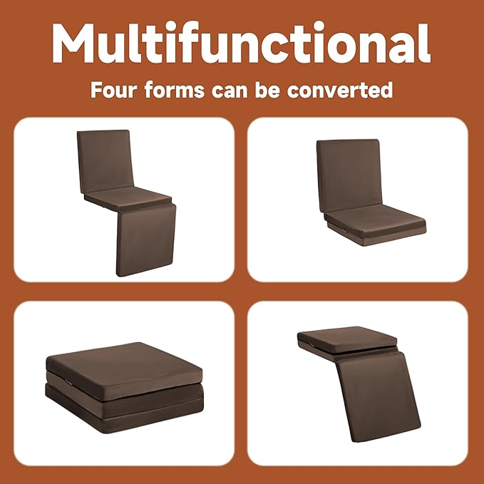 HOMBYS 3-in-1 Recliner Seat Cushion with Lumbar Support Pillow & Footrest, Multi-Functional Adjustable Height 2" to 6" for You to Choose, Non-Slip Foam Chair Cushion for Elderly, Brown