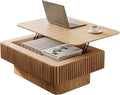 FGXJY Lift Coffee Table with Storage & Adjustable Height, Solid Wood Coffee Table Fluted Center Table Accent Tea Table or Living Room, Apartment, Office (38.6" Natural)