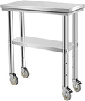 Stainless Steel Table - Metal Table Cart - Commercial Workbench with Caster Wheel - NSF Certified - for Restaurant, Warehouse, Home, Kitchen, Garage,24''x12''